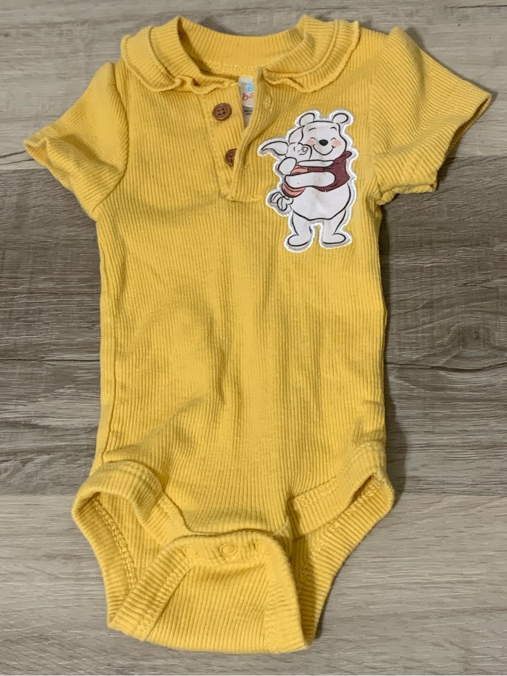 💎 Sz 3-6 Months Yellow Winnie the Pooh Ribbed Baby Onesie Bodysuit